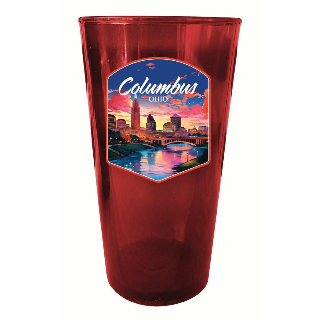 Columbus Ohio Sunset Cityscape Design Souvenir Plastic 16 oz pint Image 3