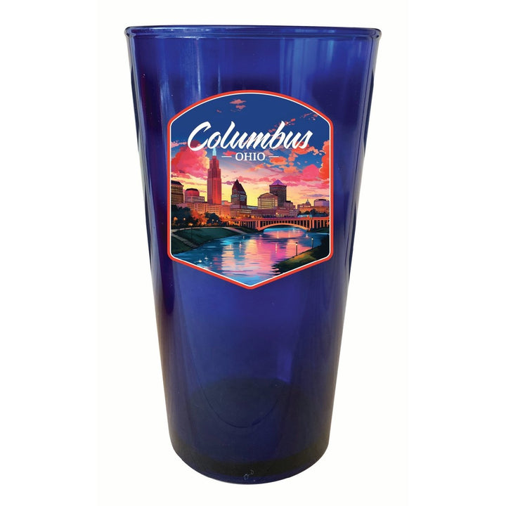 Columbus Ohio Sunset Cityscape Design Souvenir Plastic 16 oz pint Image 1