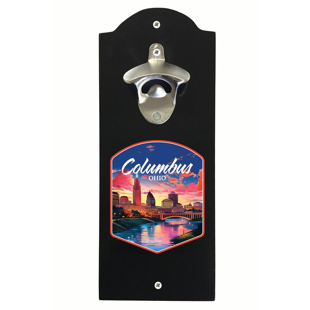 Columbus Ohio Sunset Cityscape Design Souvenir Wall mounted bottle opener Image 2