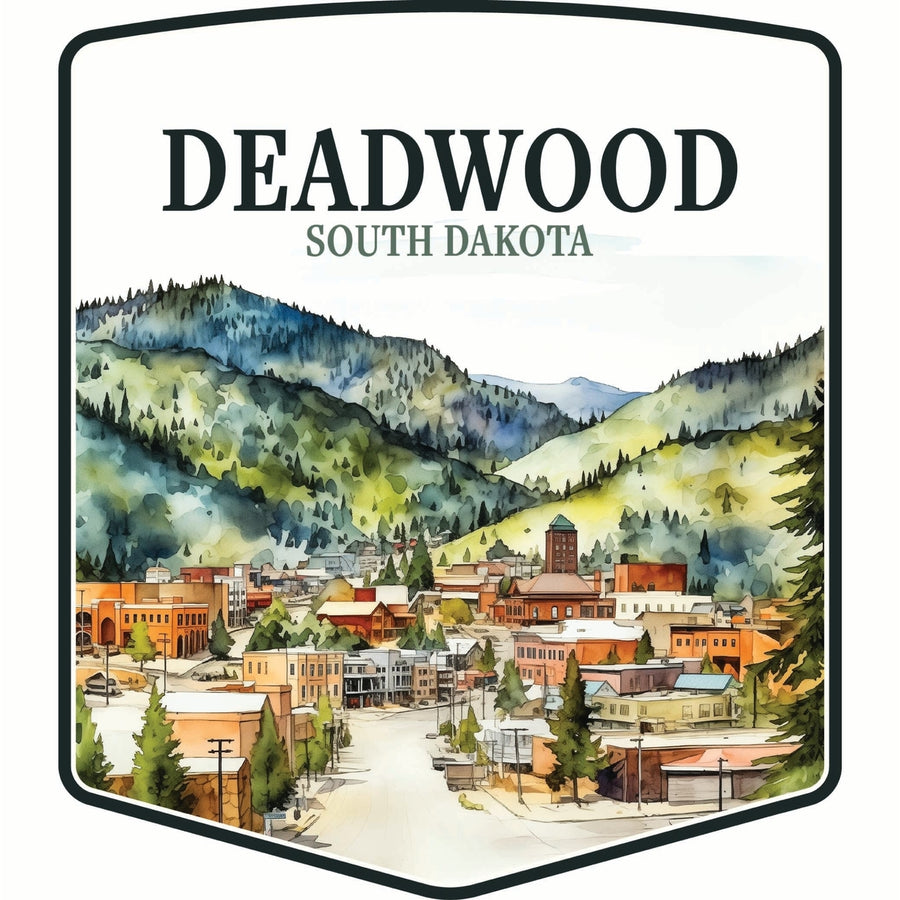 Deadwood South Dakota Watercolor Cityscape Design Souvenir Die Cut Flat Magnet Image 1