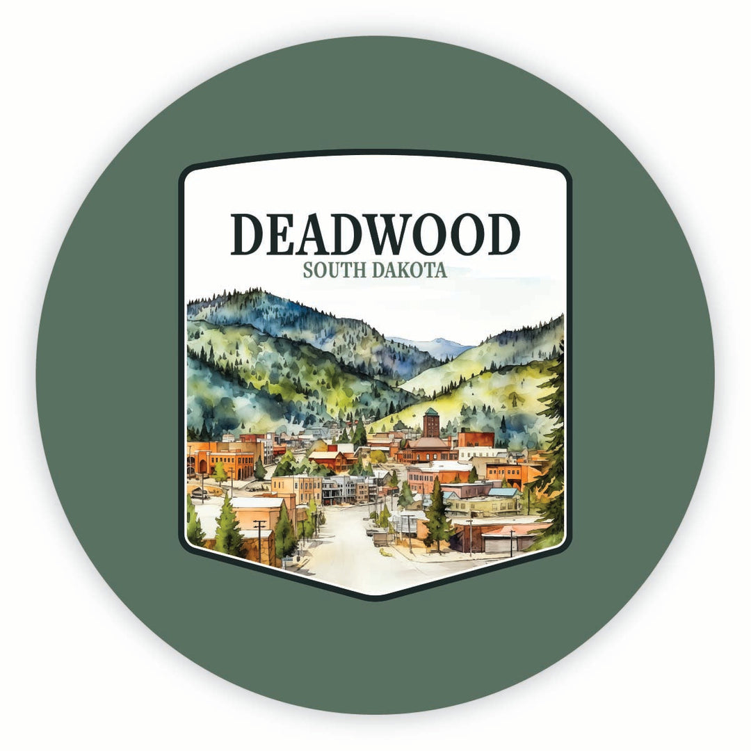 Deadwood South Dakota Watercolor Cityscape Design Souvenir Round Fridge Magnet Image 1