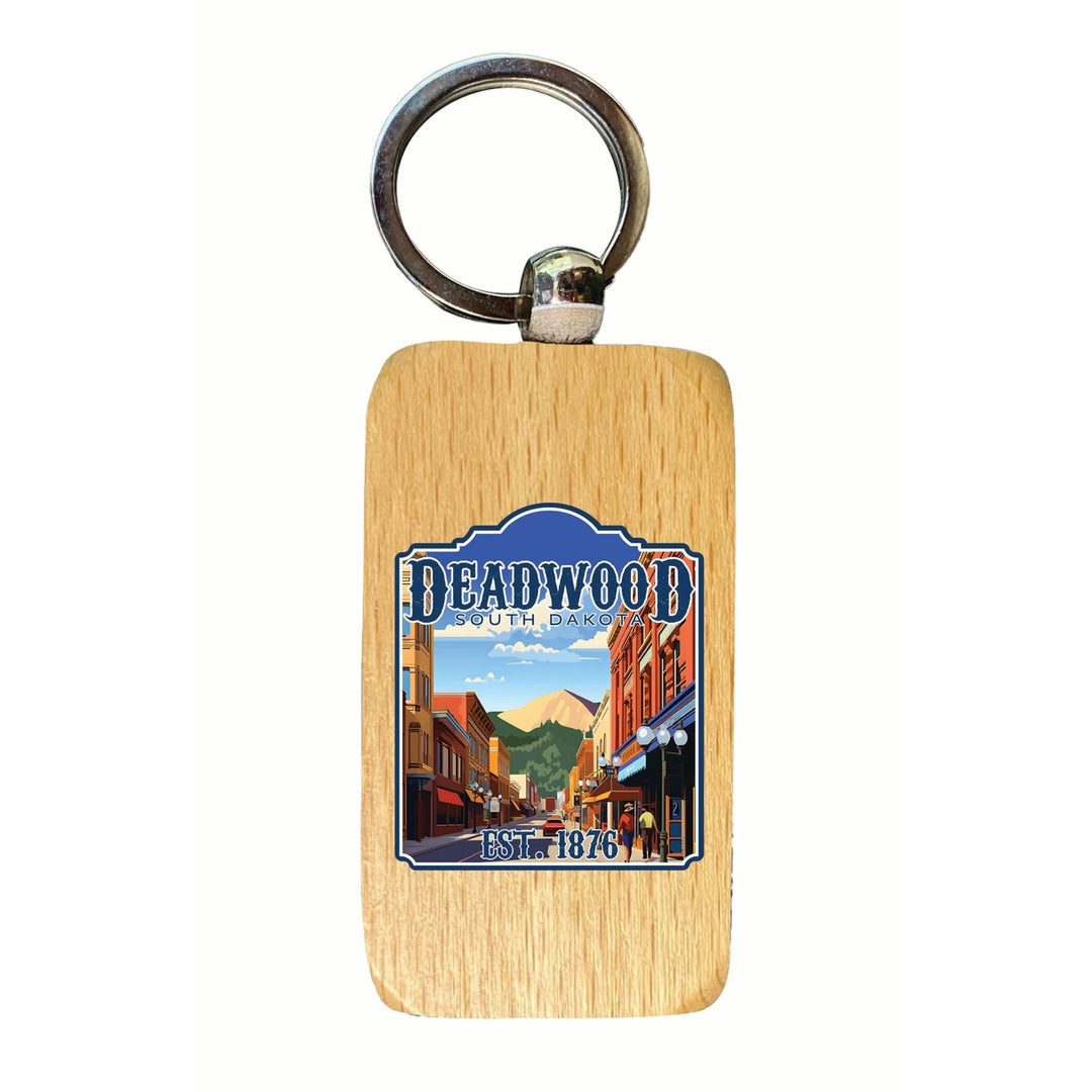 Deadwood South Dakota Wild West Design Souvenir 2.5x1-Inch Souvenir Wooden Keychain Image 1