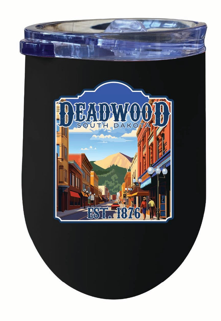 Deadwood South Dakota Wild West Design Souvenir 12 oz Insulated Wine Stainless Steel Tumbler Image 1