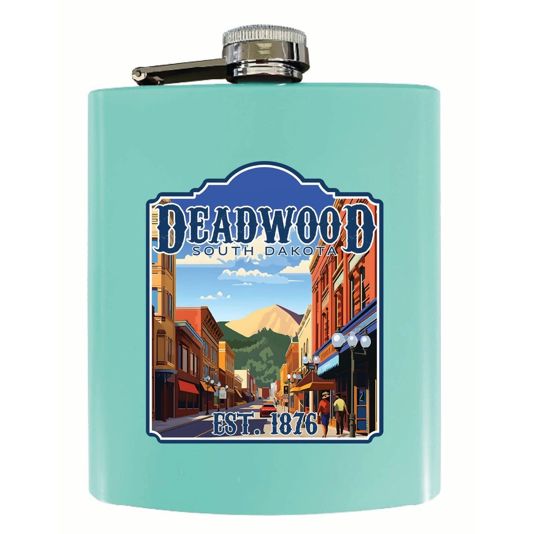 Deadwood South Dakota Wild West Design Souvenir 7 oz Steel Flask Matte Finish Image 1