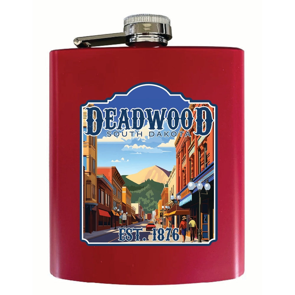 Deadwood South Dakota Wild West Design Souvenir 7 oz Steel Flask Matte Finish Image 2