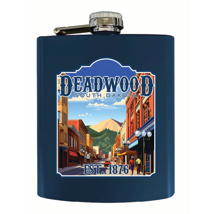 Deadwood South Dakota Wild West Design Souvenir 7 oz Steel Flask Matte Finish Image 3