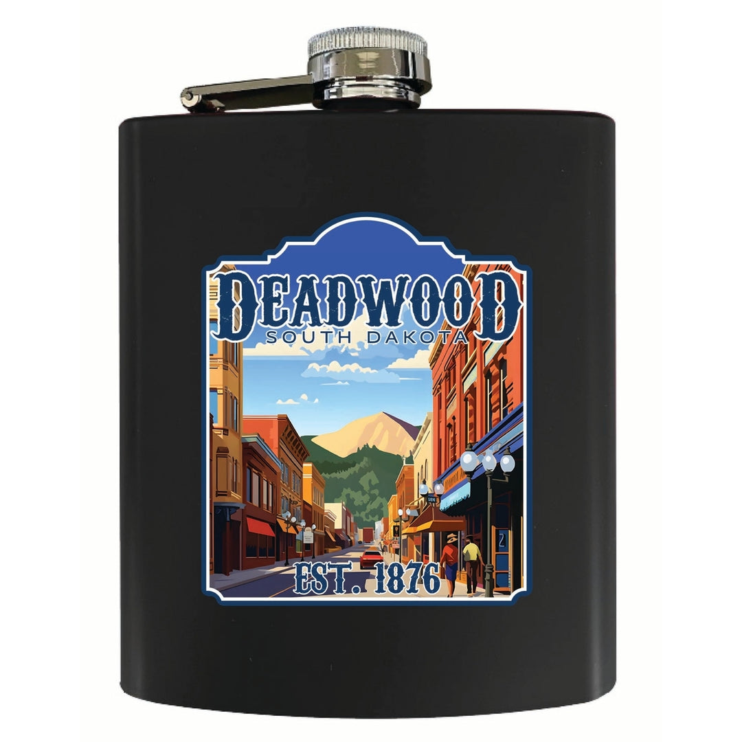 Deadwood South Dakota Wild West Design Souvenir 7 oz Steel Flask Matte Finish Image 4