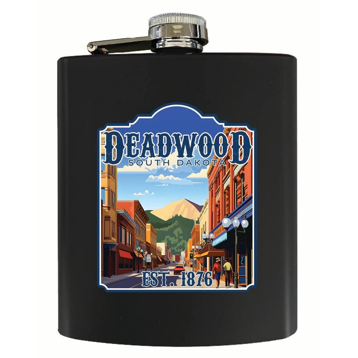 Deadwood South Dakota Wild West Design Souvenir 7 oz Steel Flask Matte Finish Image 1