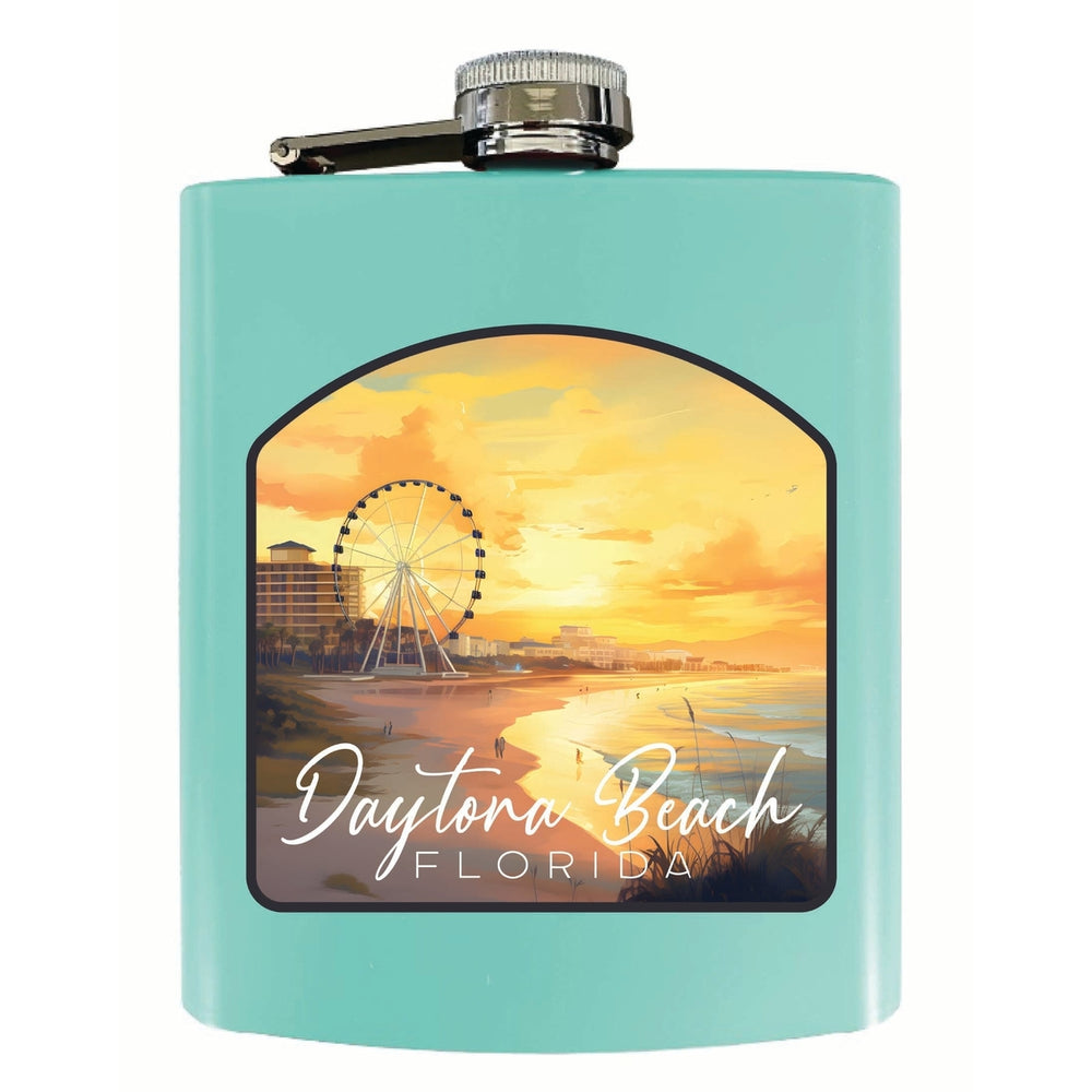 Daytona Beach Florida Boardwalk Ferris Wheel Design Souvenir 7 oz Steel Flask Matte Finish Image 2