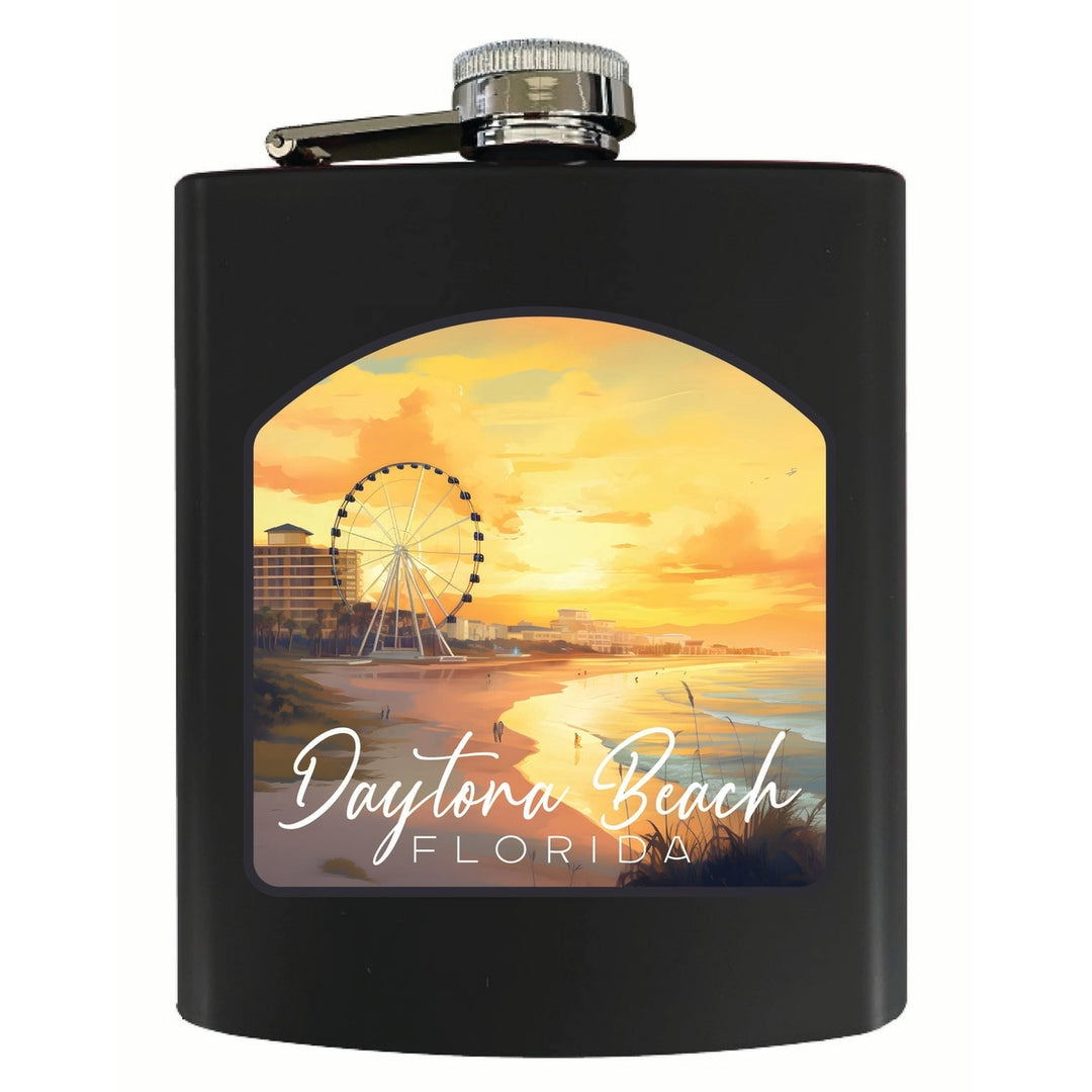 Daytona Beach Florida Boardwalk Ferris Wheel Design Souvenir 7 oz Steel Flask Matte Finish Image 3