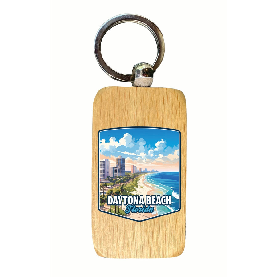 Daytona Beach Florida Ocean Shoreline Design Souvenir 2.5x1-Inch Souvenir Wooden Keychain Image 1