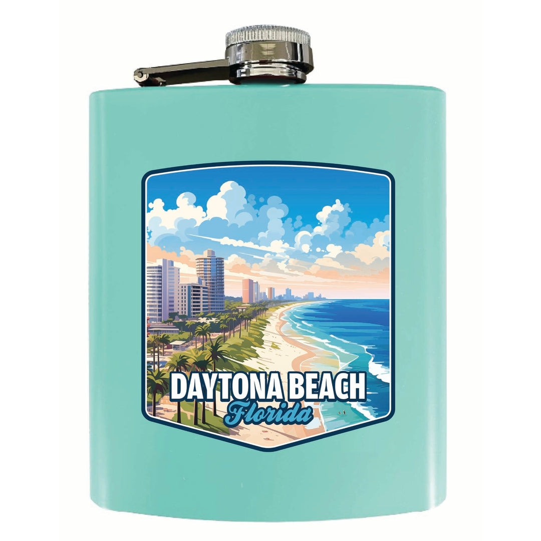 Daytona Beach Florida Ocean Shoreline Design Souvenir 7 oz Steel Flask Matte Finish Image 1