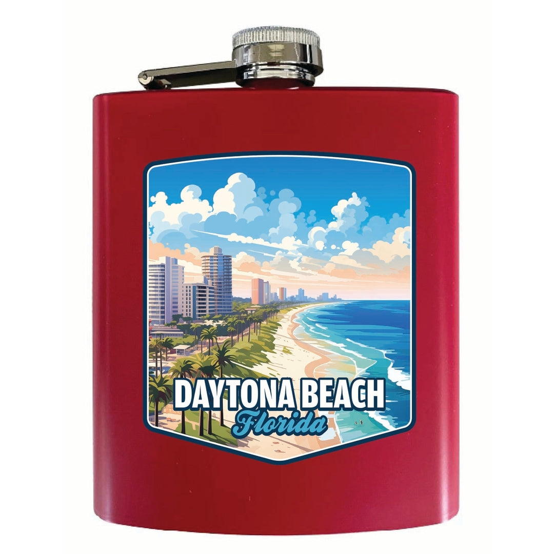 Daytona Beach Florida Ocean Shoreline Design Souvenir 7 oz Steel Flask Matte Finish Image 2