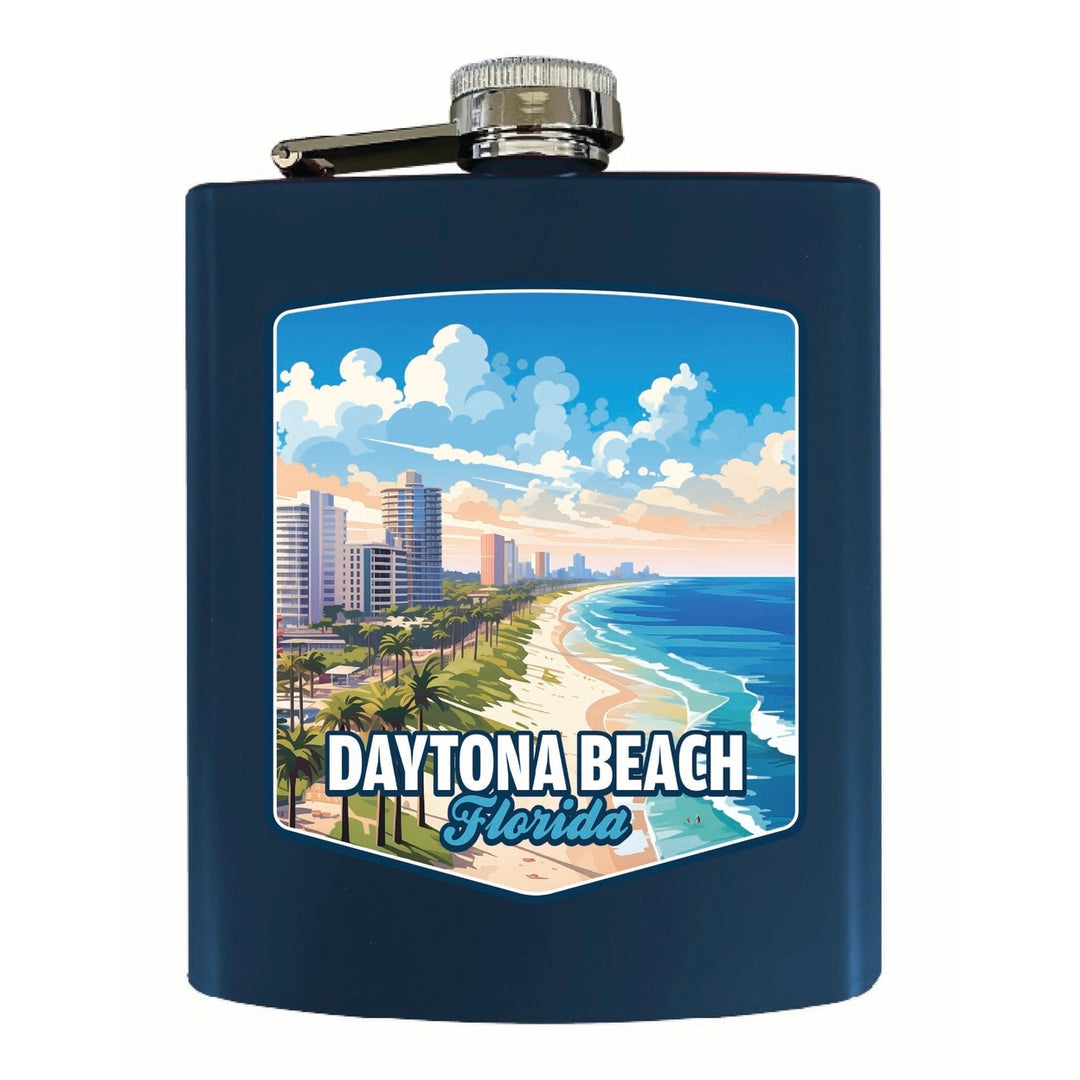 Daytona Beach Florida Ocean Shoreline Design Souvenir 7 oz Steel Flask Matte Finish Image 3