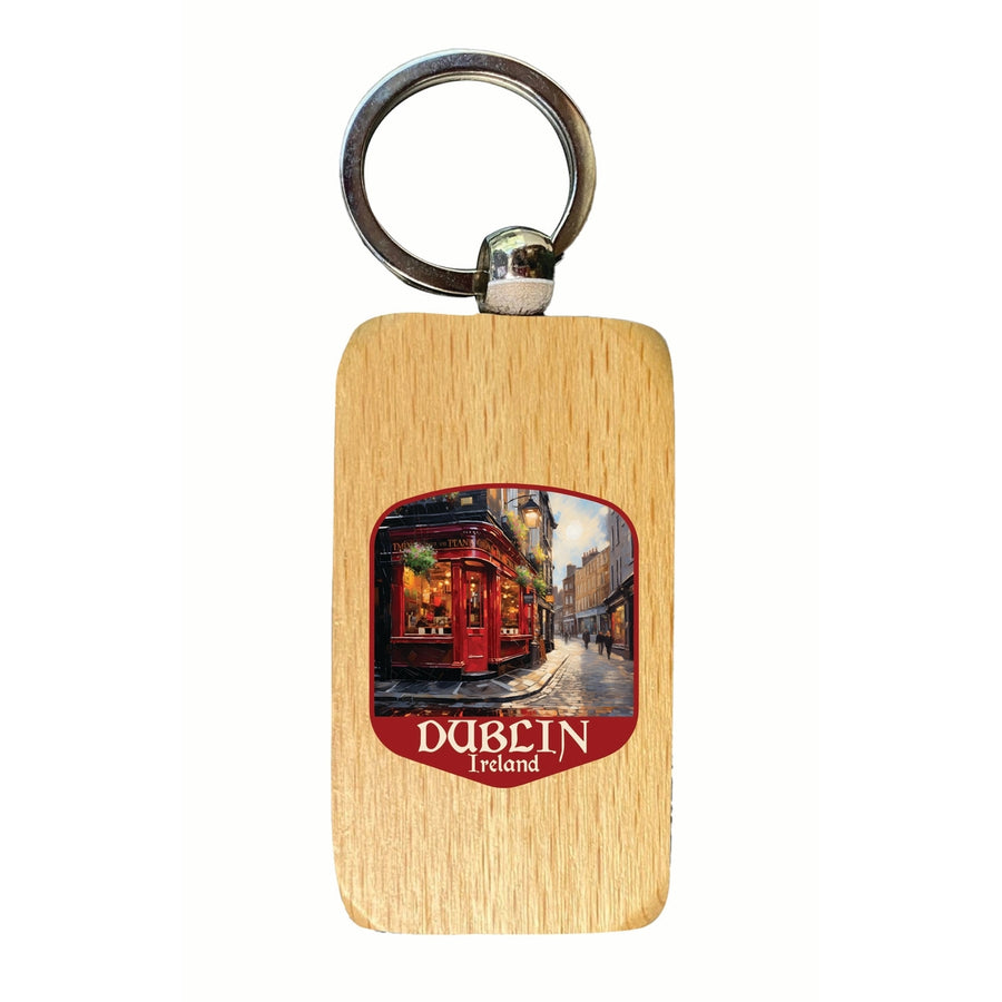 Dublin Ireland Red Pub Design Souvenir 2.5x1-Inch Souvenir Wooden Keychain Image 1