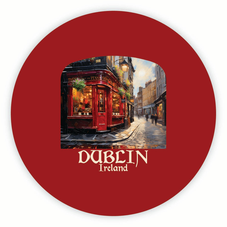 Dublin Ireland Red Pub Design Souvenir Round Fridge Magnet Image 1