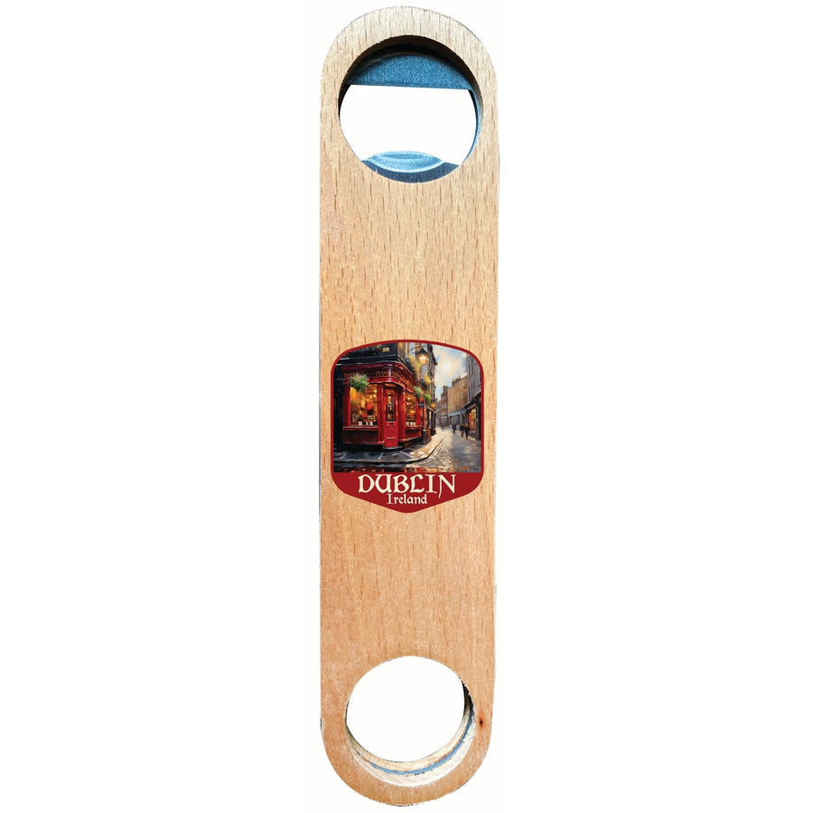 Dublin Ireland Red Pub Design Souvenir Wooden Bottle Opener Image 1