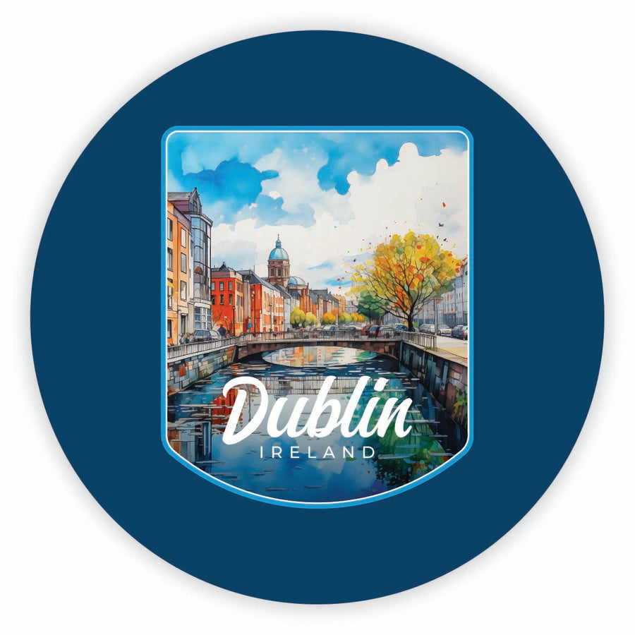 Dublin Ireland Watercolor Cityscape Design Souvenir Round Fridge Magnet Image 1