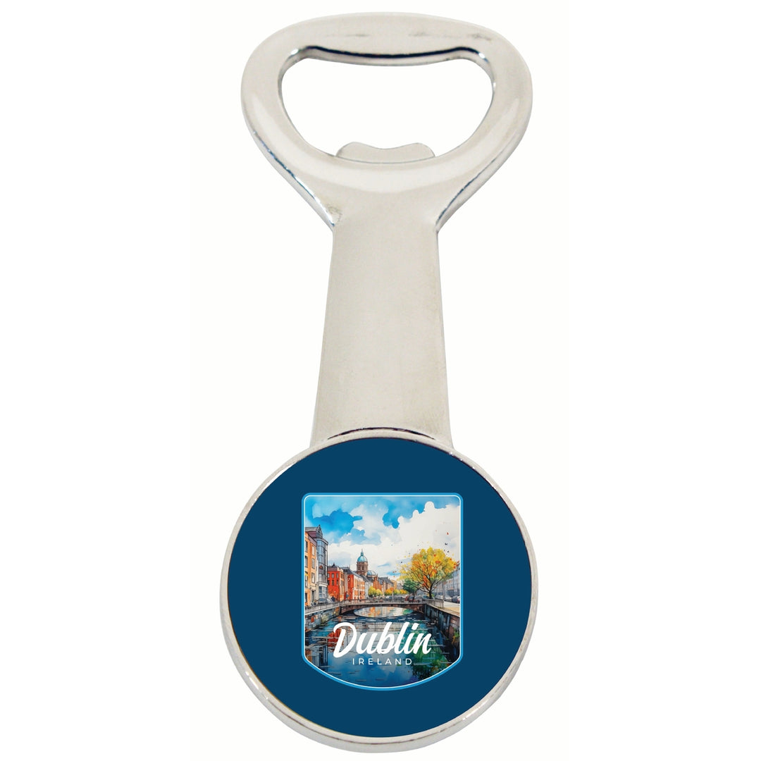 Dublin Ireland Watercolor Cityscape Design Souvenir Magnetic Bottle Opener Image 1