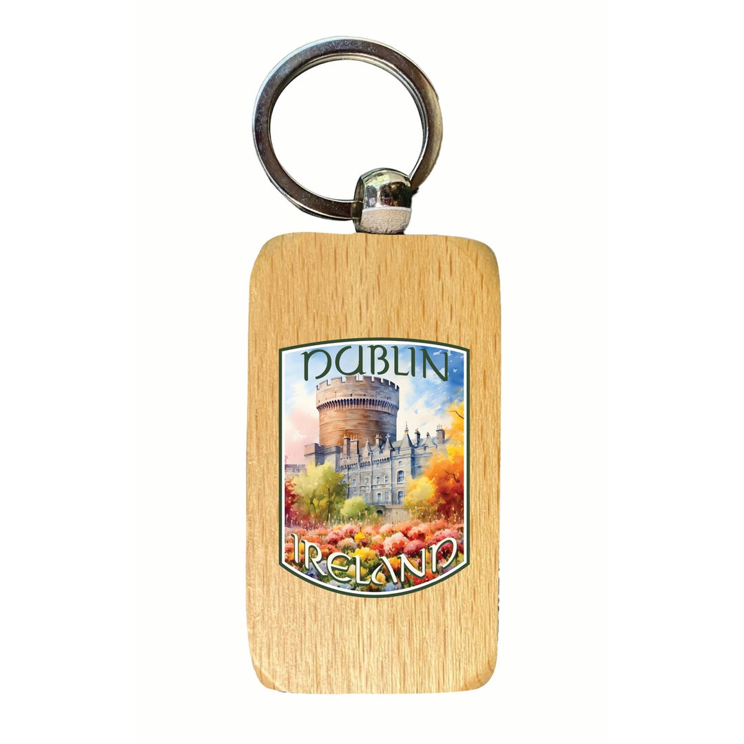 Dublin Ireland Watercolor Dublin Castle Design Souvenir 2.5x1-Inch Souvenir Wooden Keychain Image 1