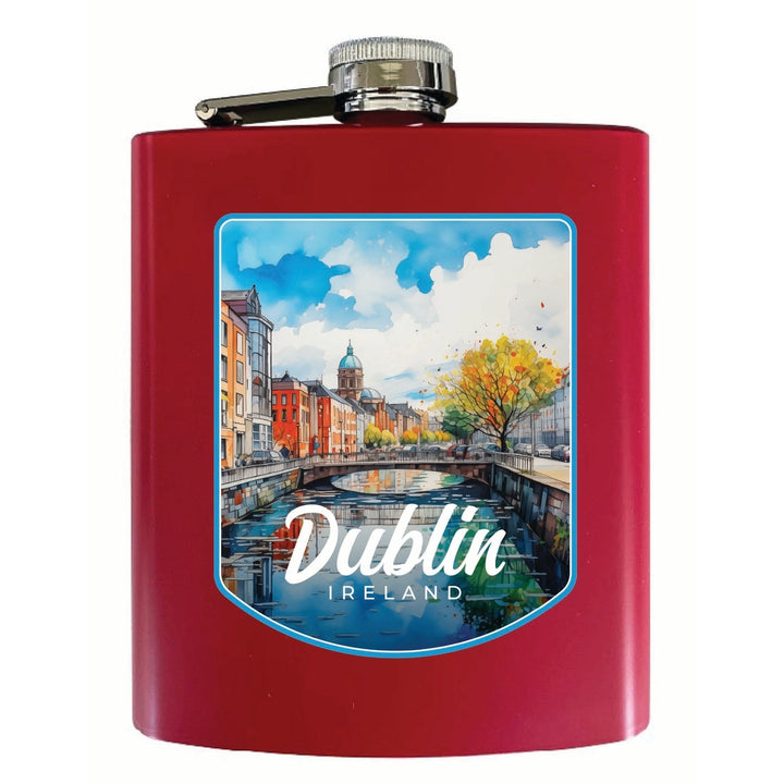 Dublin Ireland Watercolor Cityscape Design Souvenir 7 oz Steel Flask Matte Finish Image 1