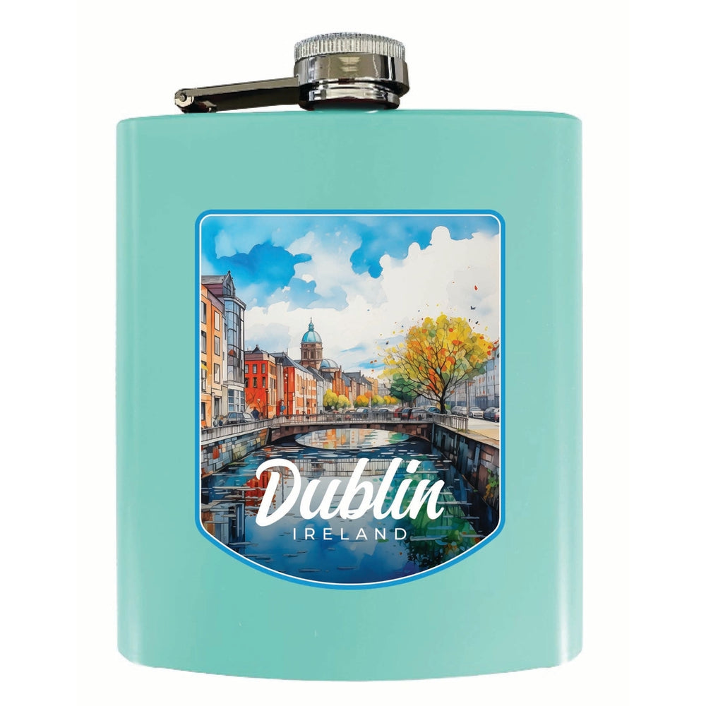 Dublin Ireland Watercolor Cityscape Design Souvenir 7 oz Steel Flask Matte Finish Image 2