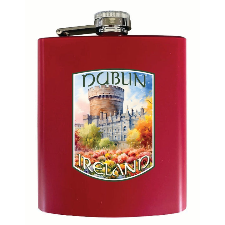 Dublin Ireland Watercolor Dublin Castle Design Souvenir 7 oz Steel Flask Matte Finish Image 1