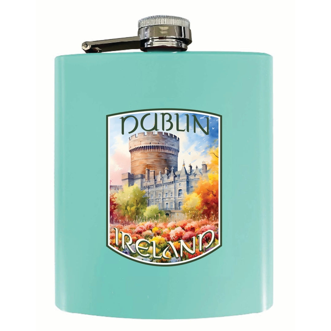 Dublin Ireland Watercolor Dublin Castle Design Souvenir 7 oz Steel Flask Matte Finish Image 2