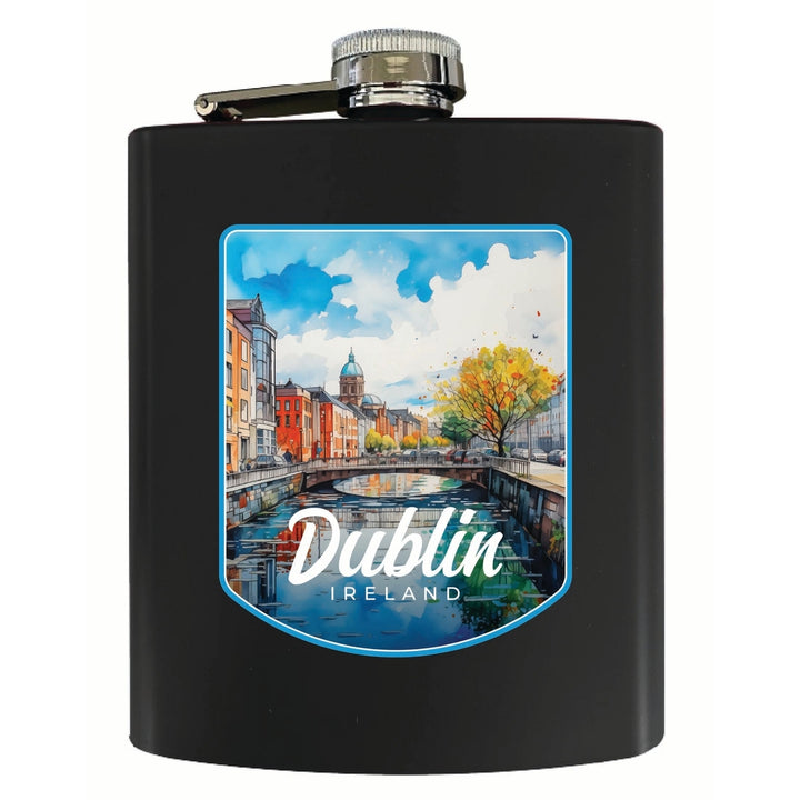 Dublin Ireland Watercolor Cityscape Design Souvenir 7 oz Steel Flask Matte Finish Image 4