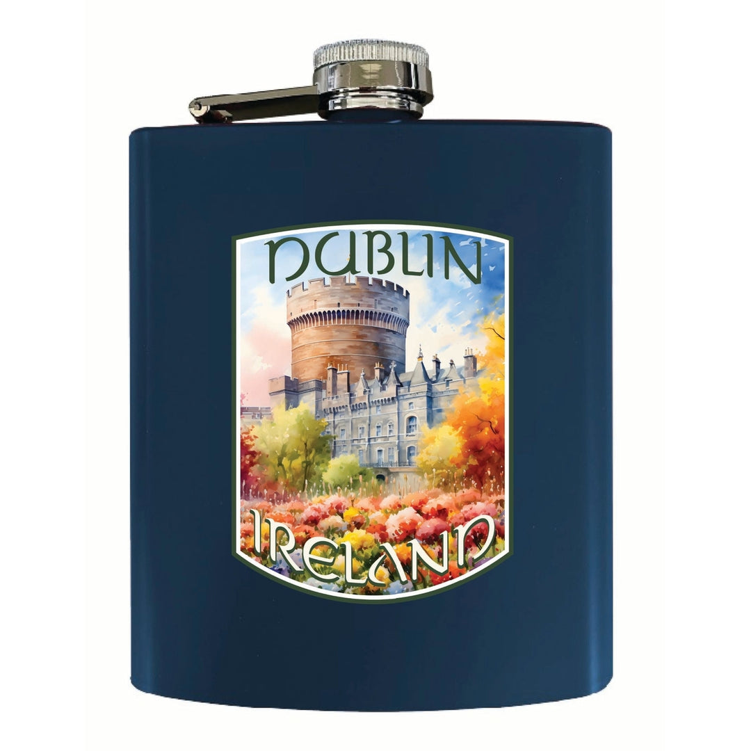 Dublin Ireland Watercolor Dublin Castle Design Souvenir 7 oz Steel Flask Matte Finish Image 3