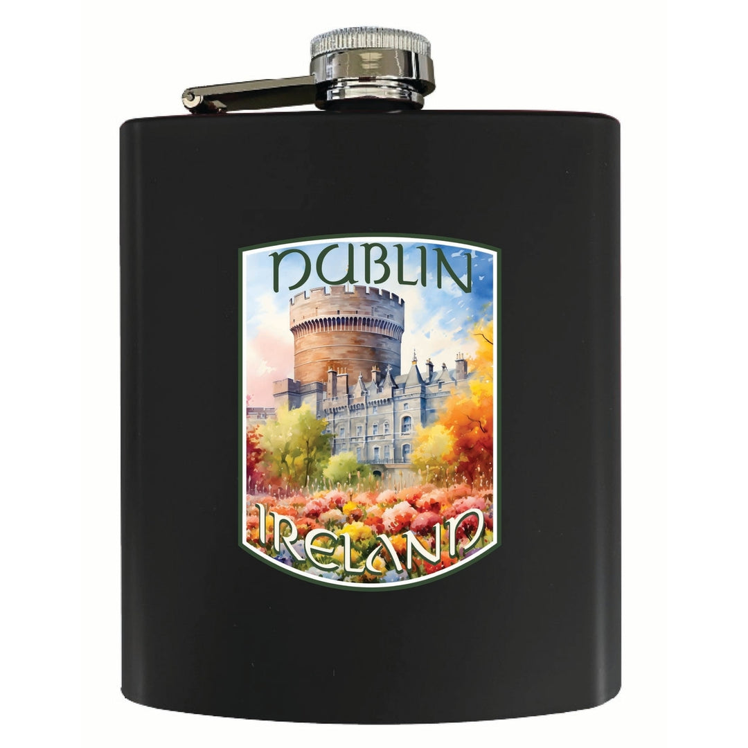 Dublin Ireland Watercolor Dublin Castle Design Souvenir 7 oz Steel Flask Matte Finish Image 4