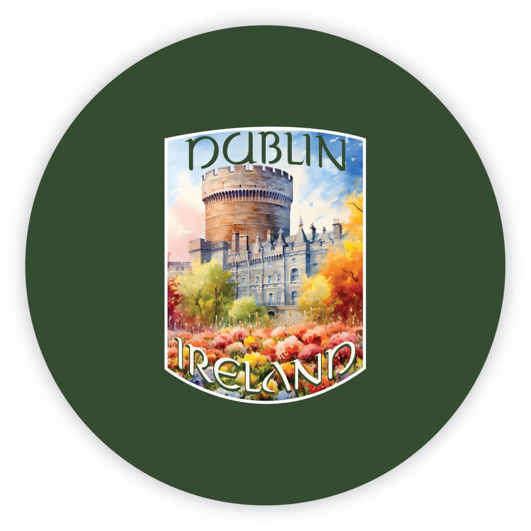 Dublin Ireland Watercolor Dublin Castle Design Souvenir Round Fridge Magnet Image 1