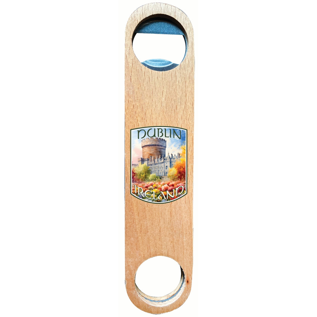 Dublin Ireland Watercolor Dublin Castle Design Souvenir Wooden Bottle Opener Image 1