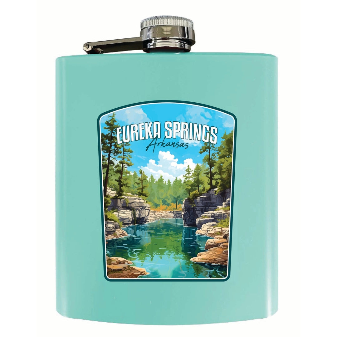 Eureka Springs Arkansas Natural Springs Design Souvenir 7 oz Steel Flask Matte Finish Image 1