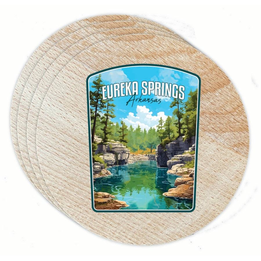 Eureka Springs Arkansas Natural Springs Design Souvenir Coaster Wooden 3.5 x 3.5-Inch 4 Pack Image 1