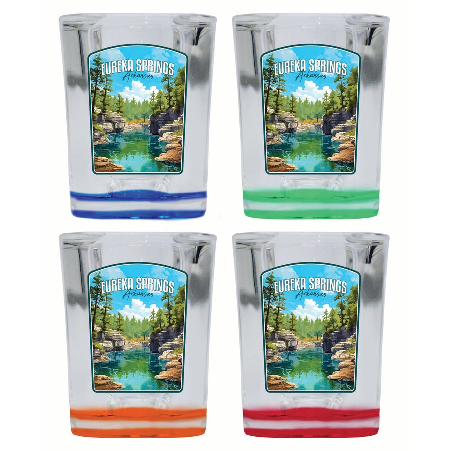 Eureka Springs Arkansas Natural Springs Design Souvenir 2 Ounce Shot Glass Square 4-Pack Multicolor Image 1