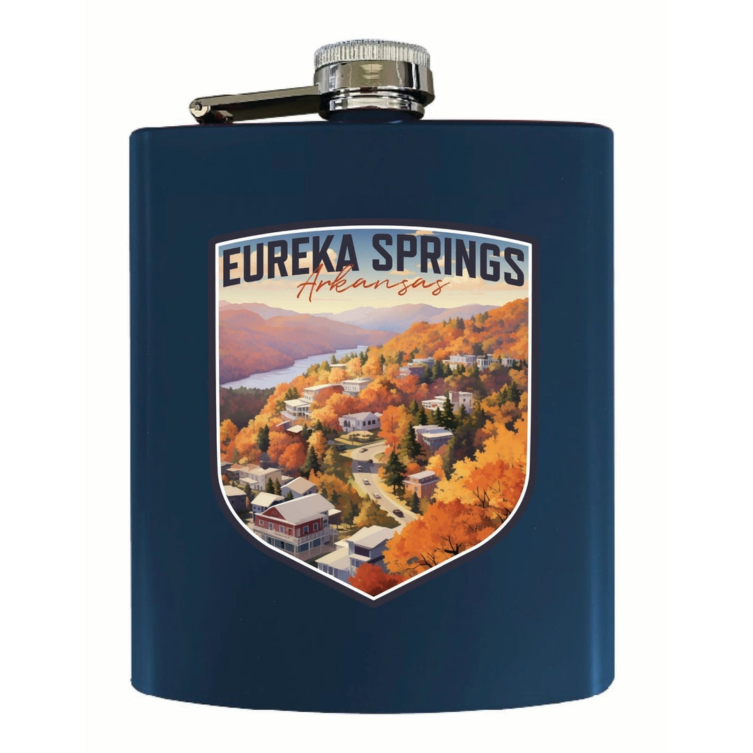 Eureka Springs Arkansas Little Switzerland of the Ozarks Design Souvenir 7 oz Steel Flask Matte Finish Image 1