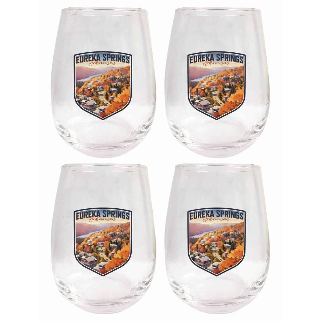 Eureka Springs Arkansas Little Switzerland of the Ozarks Design Souvenir 15 oz Stemless Wine Glass 4-Pack Image 1