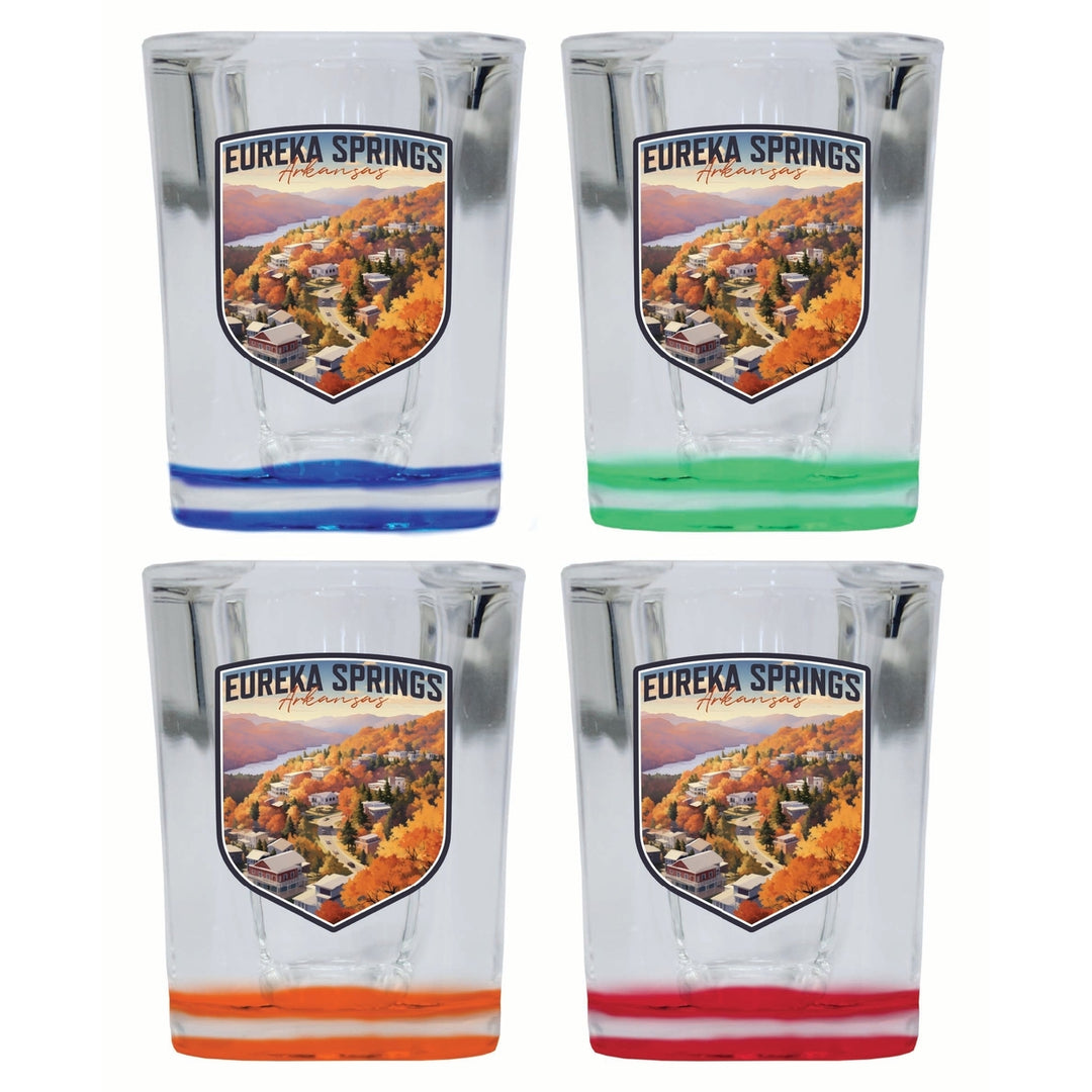 Eureka Springs Arkansas Little Switzerland of the Ozarks Design Souvenir 2 Ounce Shot Glass Square 4-Pack Multicolor Image 1