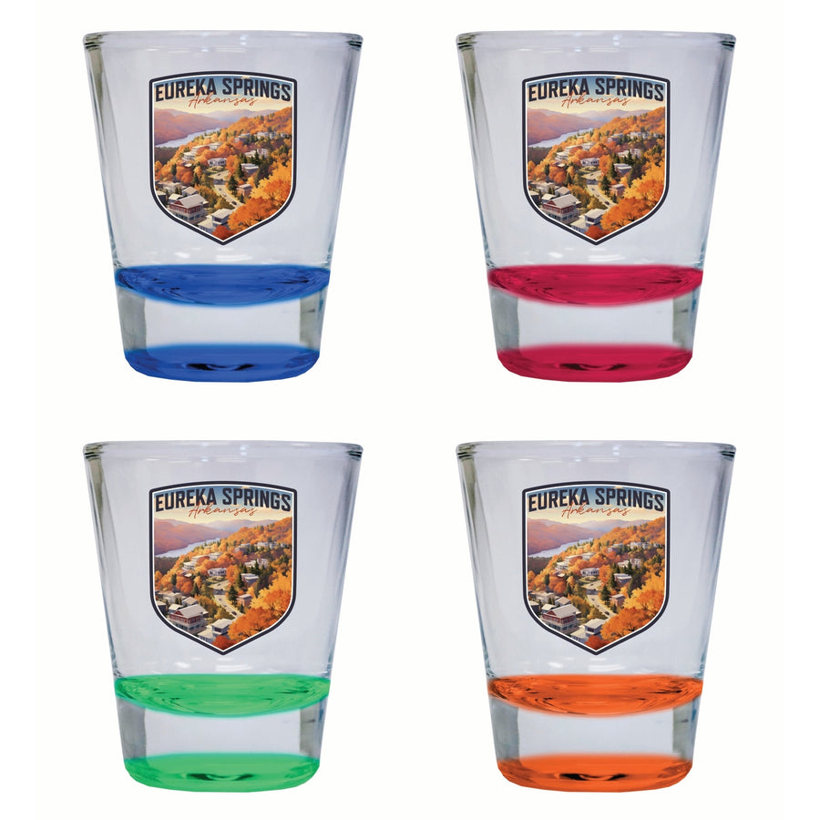 Eureka Springs Arkansas Little Switzerland of the Ozarks Design Souvenir 2 Ounce Shot Glass Round 4-Pack Multicolor Image 1