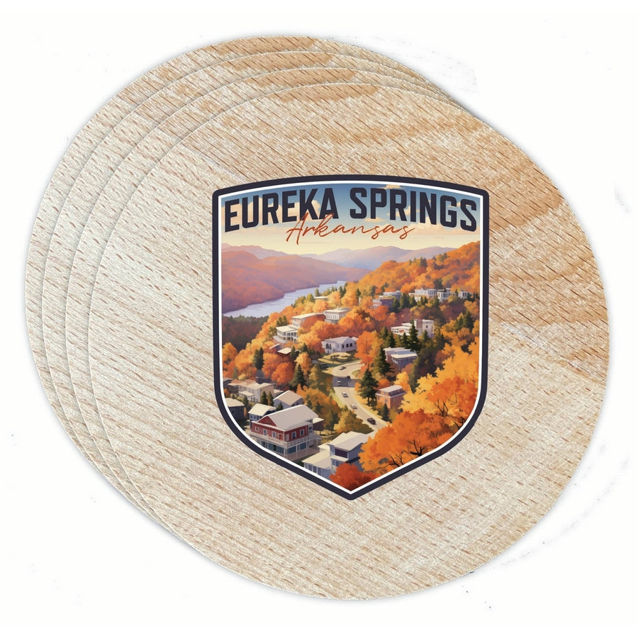 Eureka Springs Arkansas Little Switzerland of the Ozarks Design Souvenir Coaster Wooden 3.5 x 3.5-Inch 4 Pack Image 1