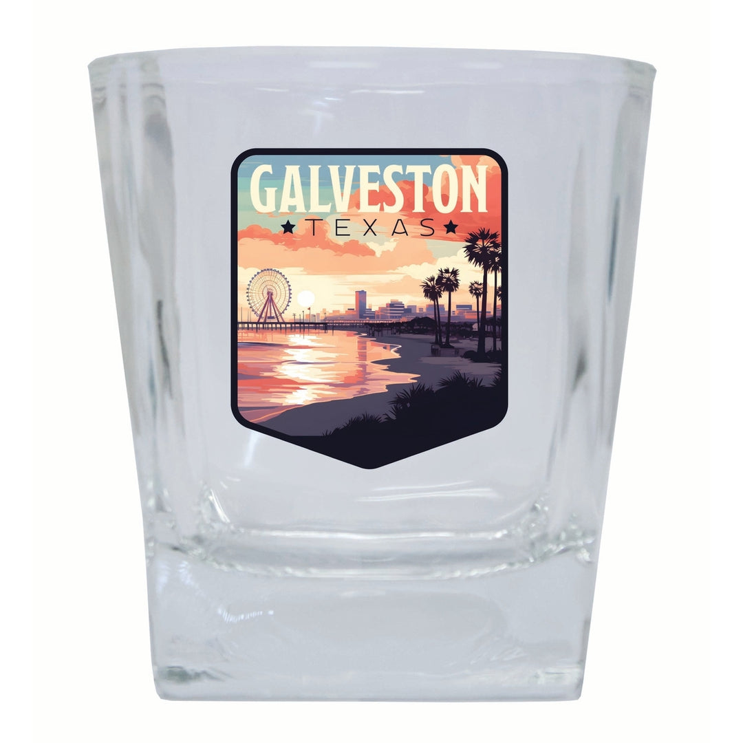 Galveston Texas Pleasure Pier Design Souvenir 10 oz Whiskey Glass Rocks Glass Image 1