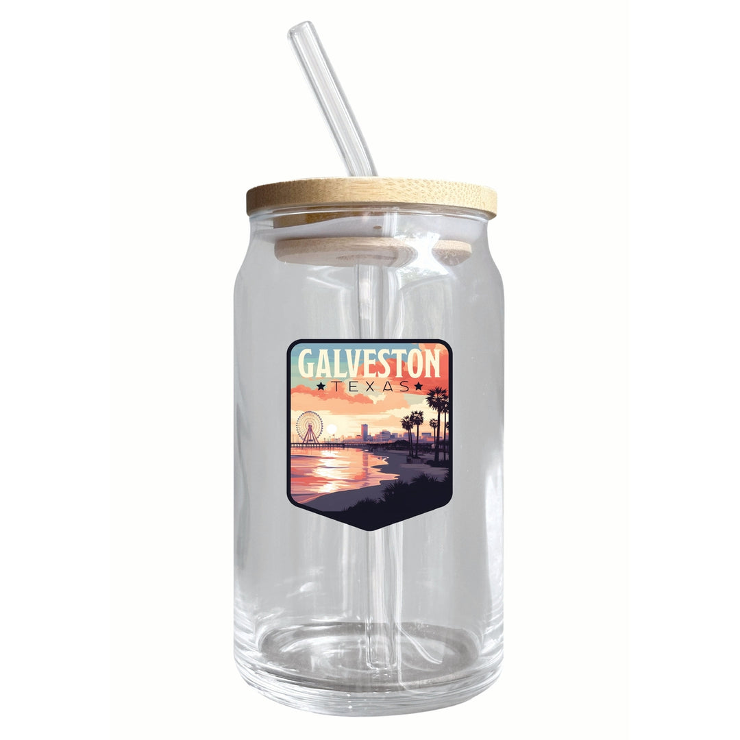 Galveston Texas Pleasure Pier Design Souvenir 12 oz Beer Can Glass Image 1