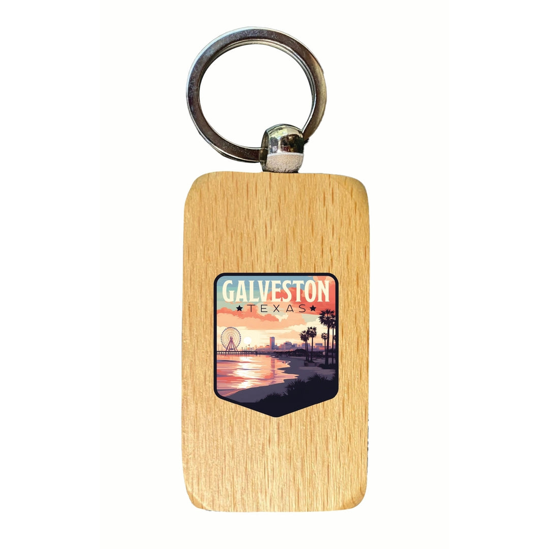 Galveston Texas Pleasure Pier Design Souvenir 2.5x1-Inch Souvenir Wooden Keychain Image 1