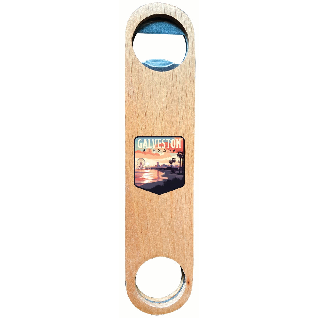 Galveston Texas Pleasure Pier Design Souvenir Wooden Bottle Opener Image 1