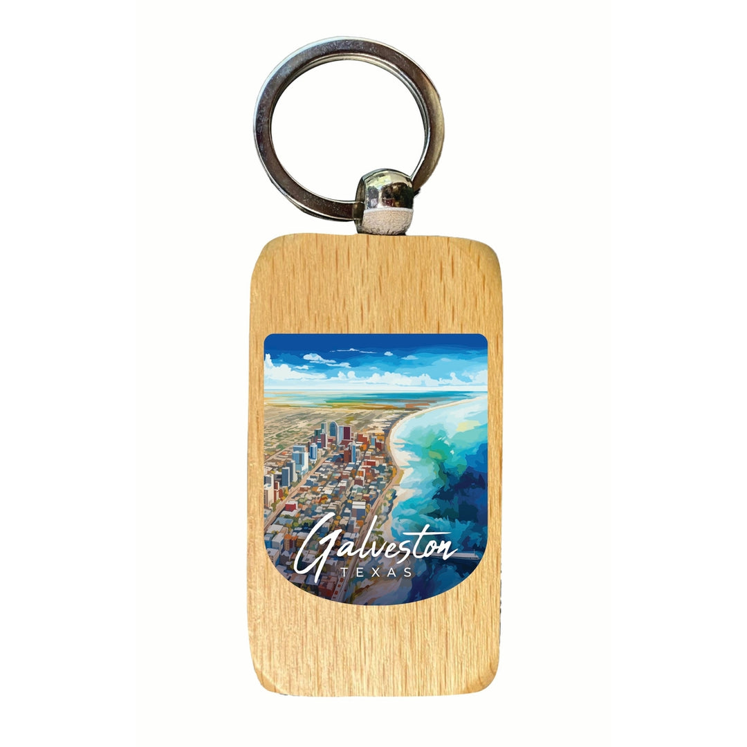 Glaveston Texas Aerial Painting Design Souvenir 2.5x1-Inch Souvenir Wooden Keychain Image 1