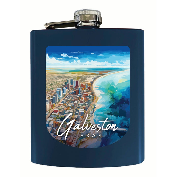 Glaveston Texas Aerial Painting Design Souvenir 7 oz Steel Flask Matte Finish Image 3