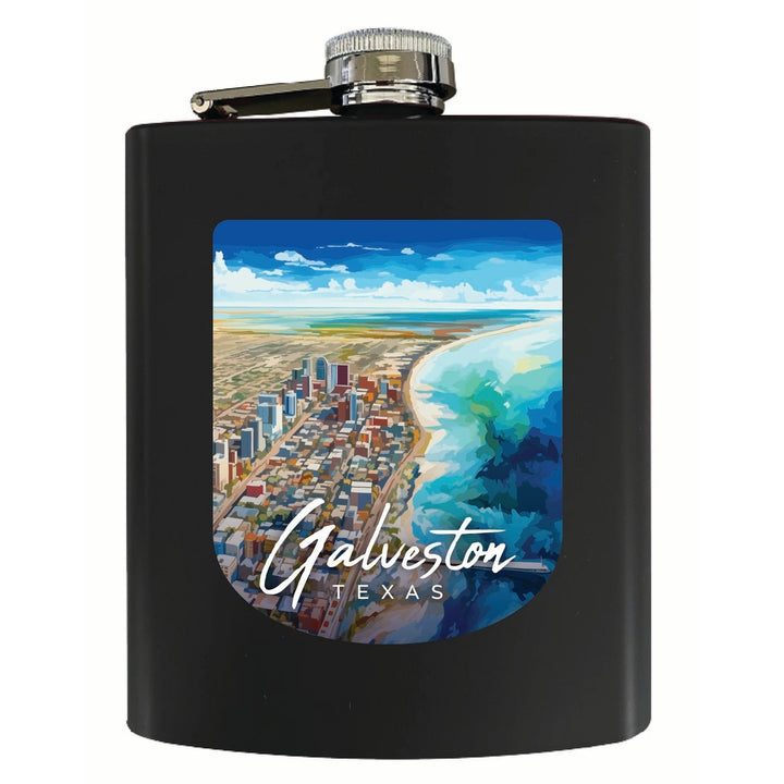 Glaveston Texas Aerial Painting Design Souvenir 7 oz Steel Flask Matte Finish Image 4