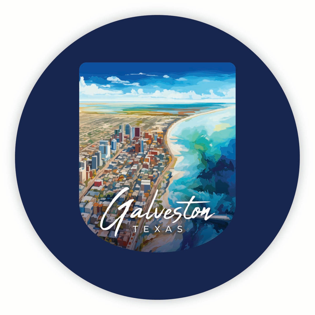 Glaveston Texas Aerial Painting Design Souvenir Round Fridge Magnet Image 1