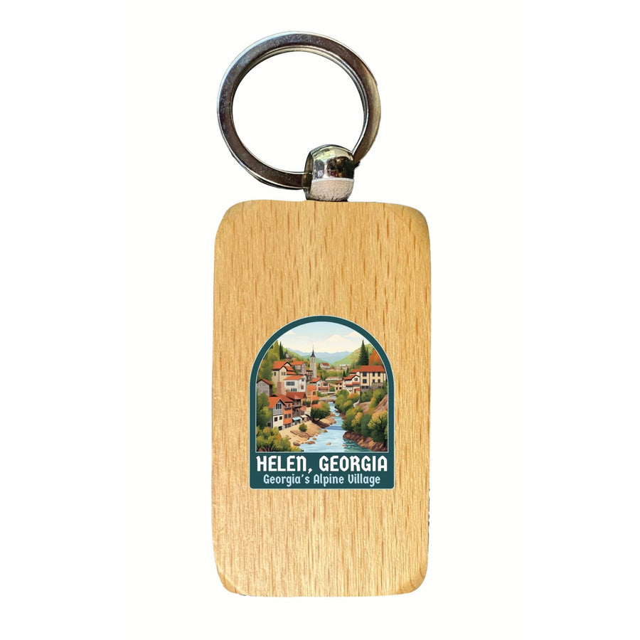 Helen Georgia Alpine Village Design Souvenir 2.5x1-Inch Souvenir Wooden Keychain Image 1